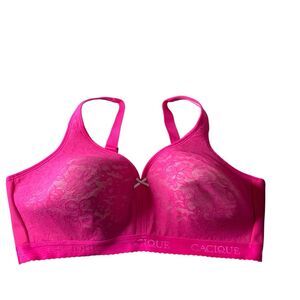 Cacique 44DD Bra Lightly Lined No Wire Full Figure Lane Bryant Bright Pink Lace